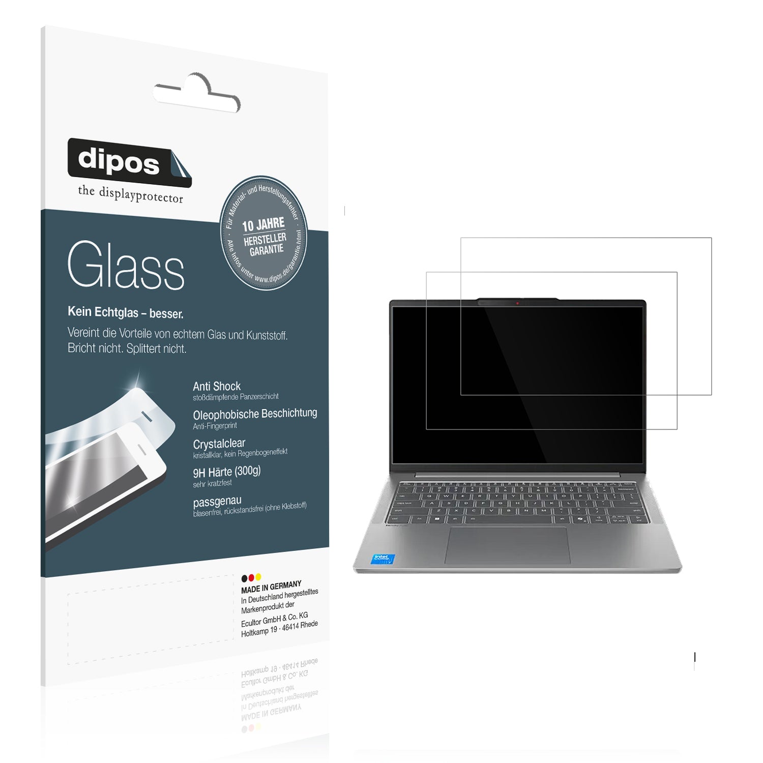 Klare Displayschutzfolie von dipos passend für Lenovo IdeaPad Slim 5i 16 Zoll, 9H kratzfest und blasenfrei montiert
