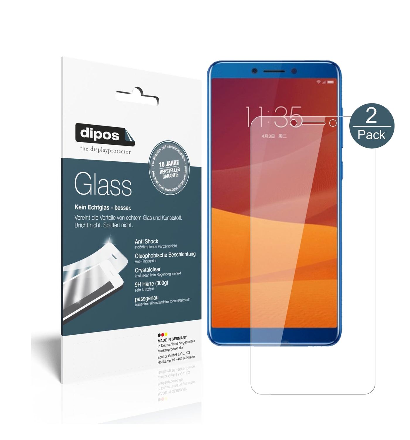 Klare Displayschutzfolie von dipos passend für Lenovo K5 (2018), 9H kratzfest und blasenfrei montiert
