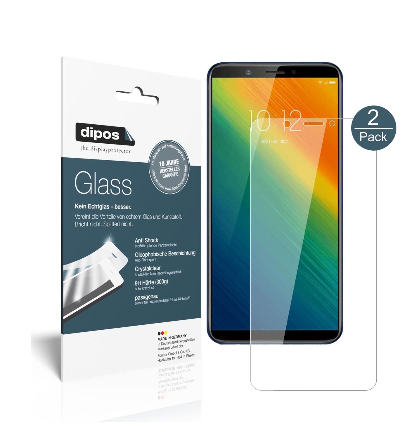 Klare Displayschutzfolie von dipos passend für Lenovo K5 Note 2018, 9H kratzfest und blasenfrei montiert