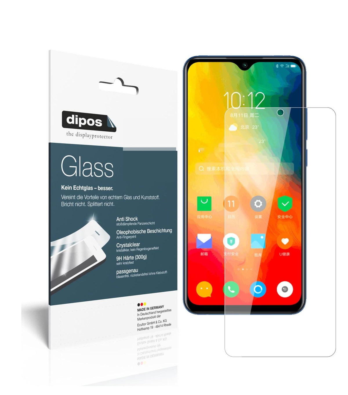 Klare Displayschutzfolie von dipos passend für Lenovo K6 Enjoy, 9H kratzfest und blasenfrei montiert