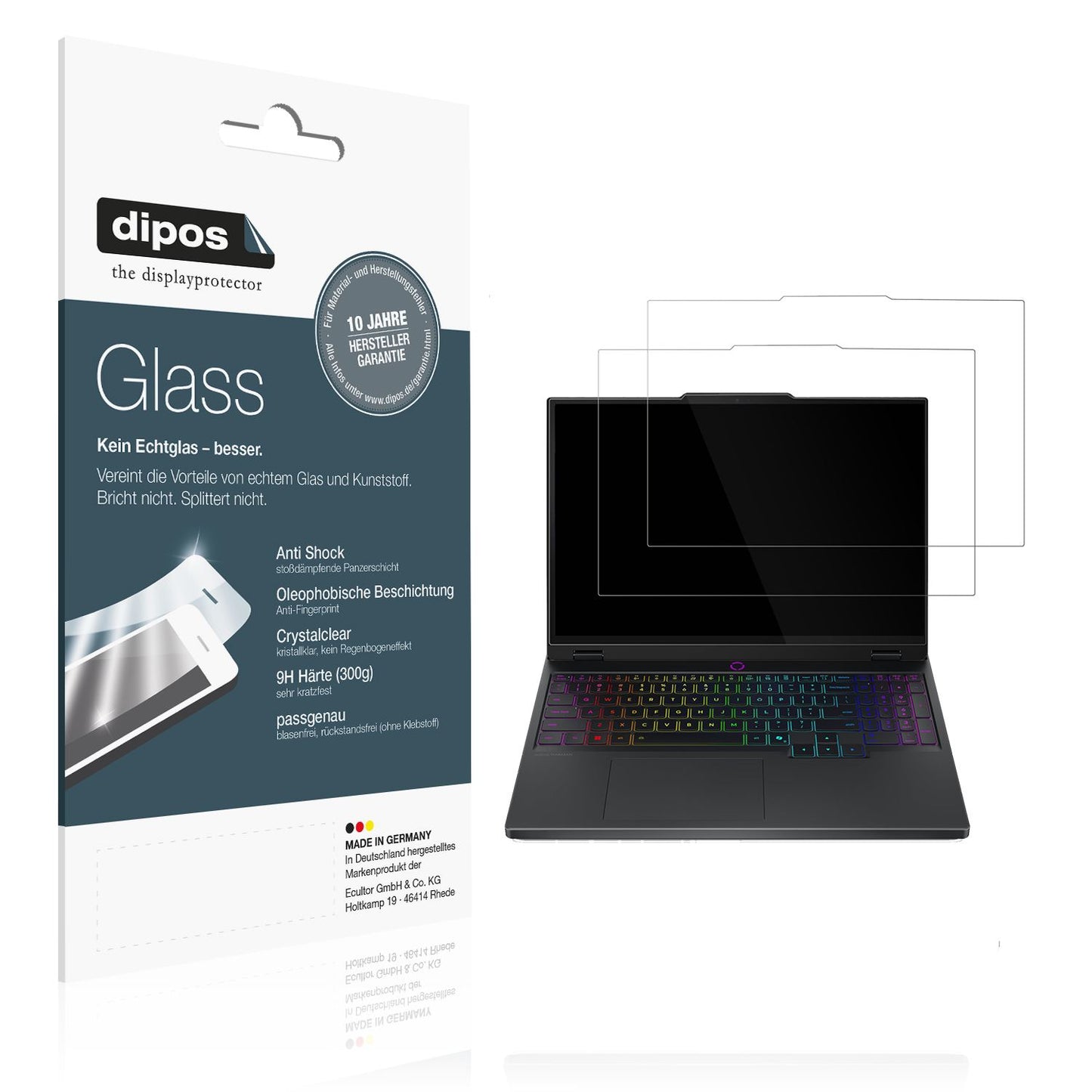 Klare Displayschutzfolie von dipos passend für Lenovo Legion 5 15IRX10, 9H kratzfest und blasenfrei montiert