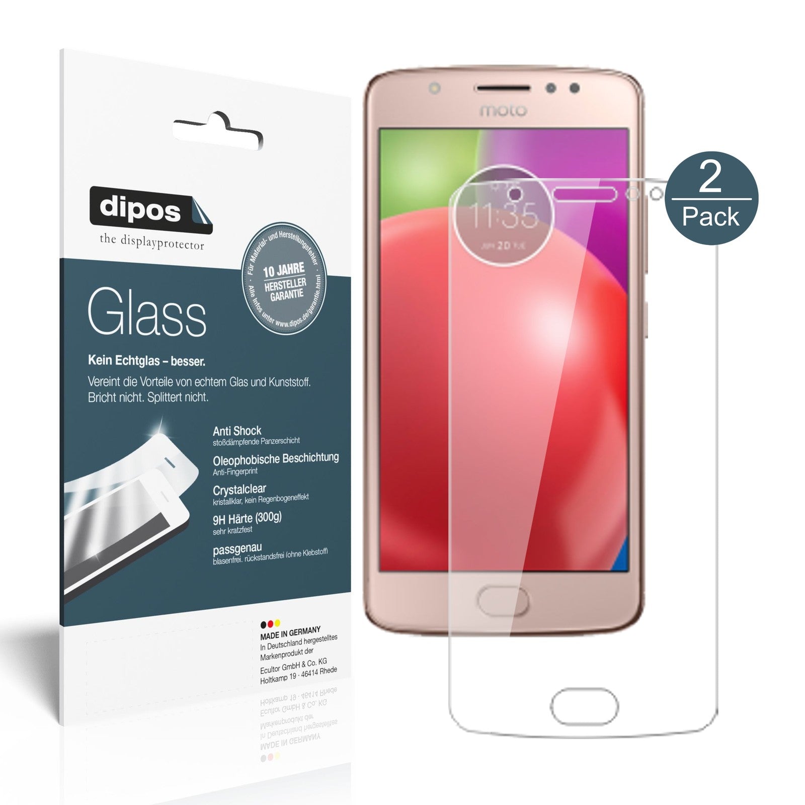 Klare Displayschutzfolie von dipos passend für Lenovo Moto E4, 9H kratzfest und blasenfrei montiert