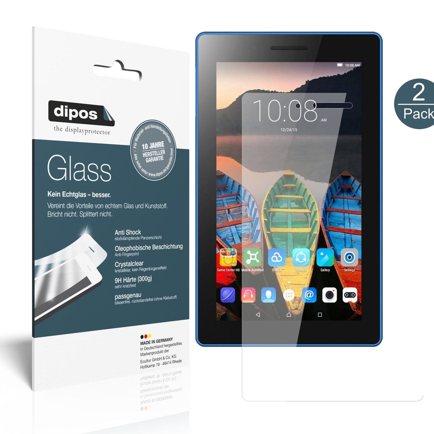 Klare Displayschutzfolie von dipos passend für Lenovo Tab 3 7 Essential TB3-710F, 9H kratzfest und blasenfrei montiert