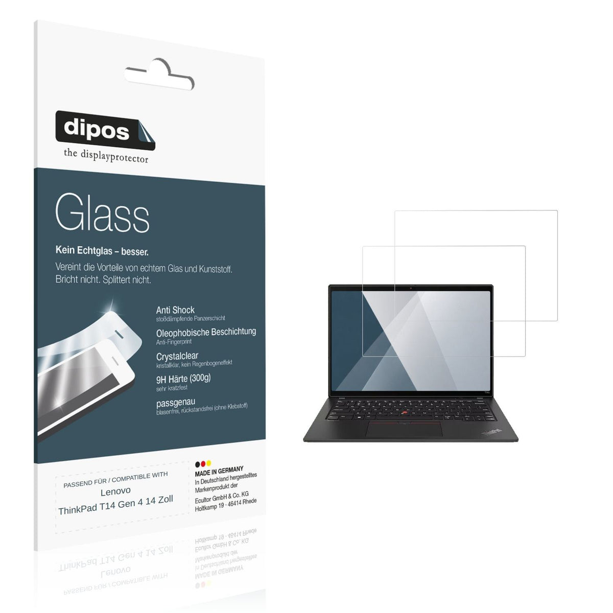 Klare Displayschutzfolie von dipos passend für Lenovo ThinkPad T14 Gen 4 14 Zoll, 9H kratzfest und blasenfrei montiert