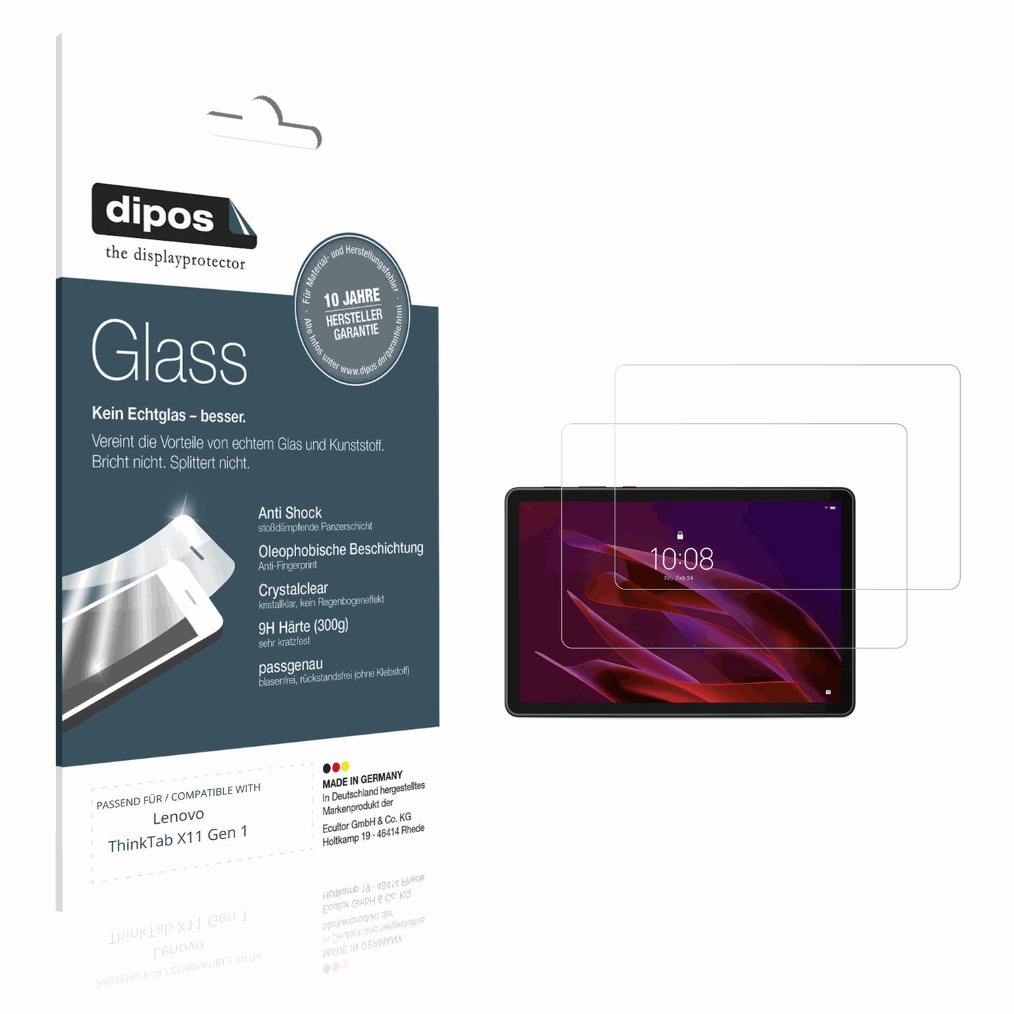 Klare Displayschutzfolie von dipos passend für Lenovo ThinkTab X11 Gen 1, 9H kratzfest und blasenfrei montiert