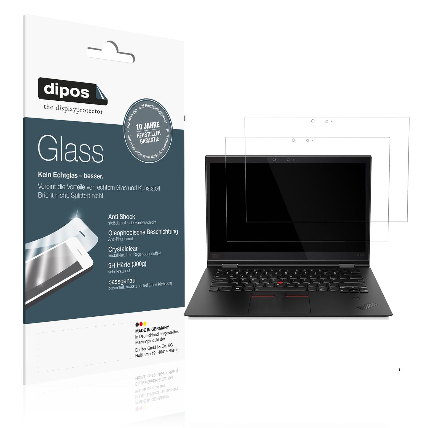 Klare Displayschutzfolie von dipos passend für Lenovo X1 Yoga Tablet Gen 3 20LES 14 Zoll, 9H kratzfest und blasenfrei montiert