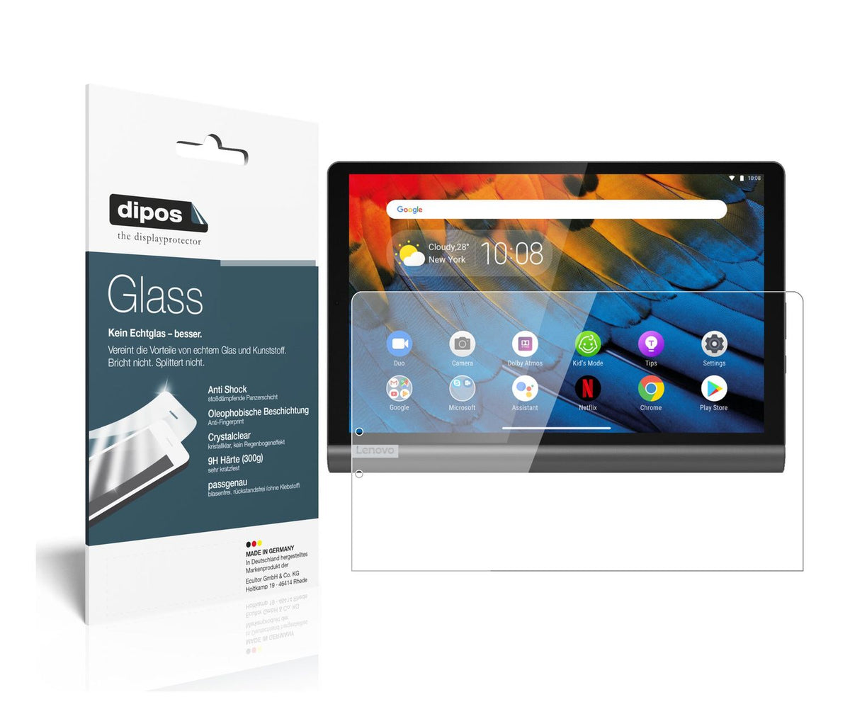 Klare Displayschutzfolie von dipos passend für Lenovo Yoga Smart Tab 10.1 YT-X705F, 9H kratzfest und blasenfrei montiert