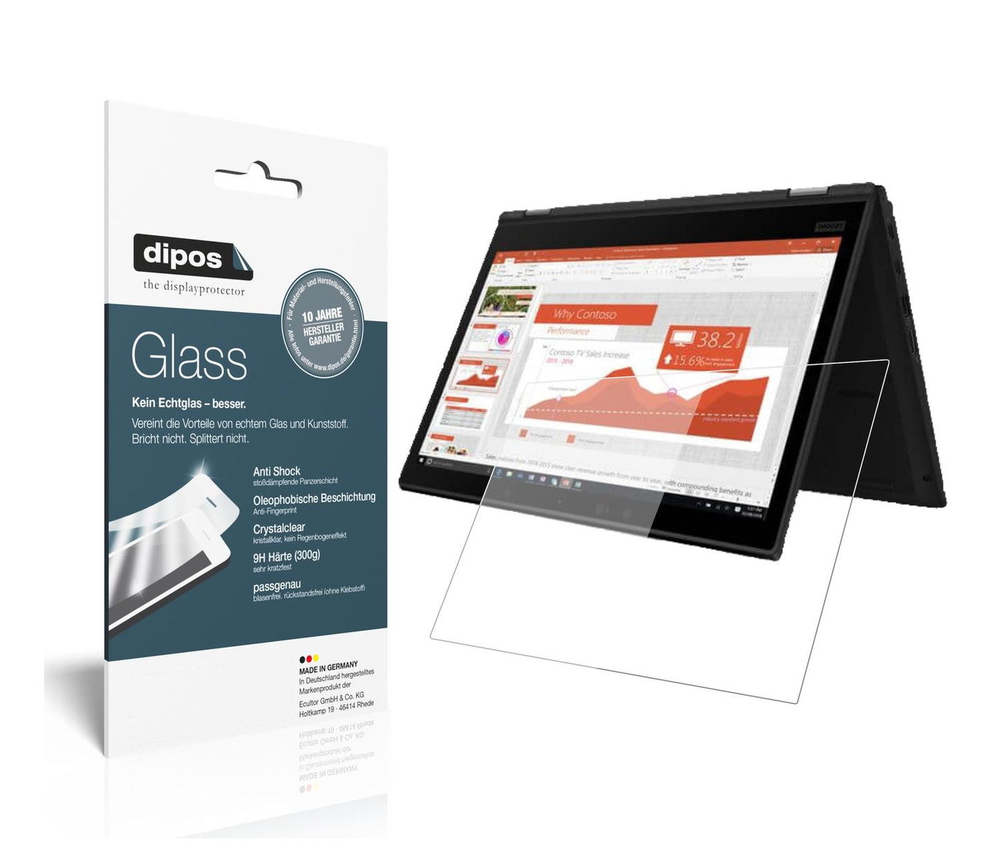Klare Displayschutzfolie von dipos passend für Lenovo Yoga X390 13.3 Zoll, 9H kratzfest und blasenfrei montiert