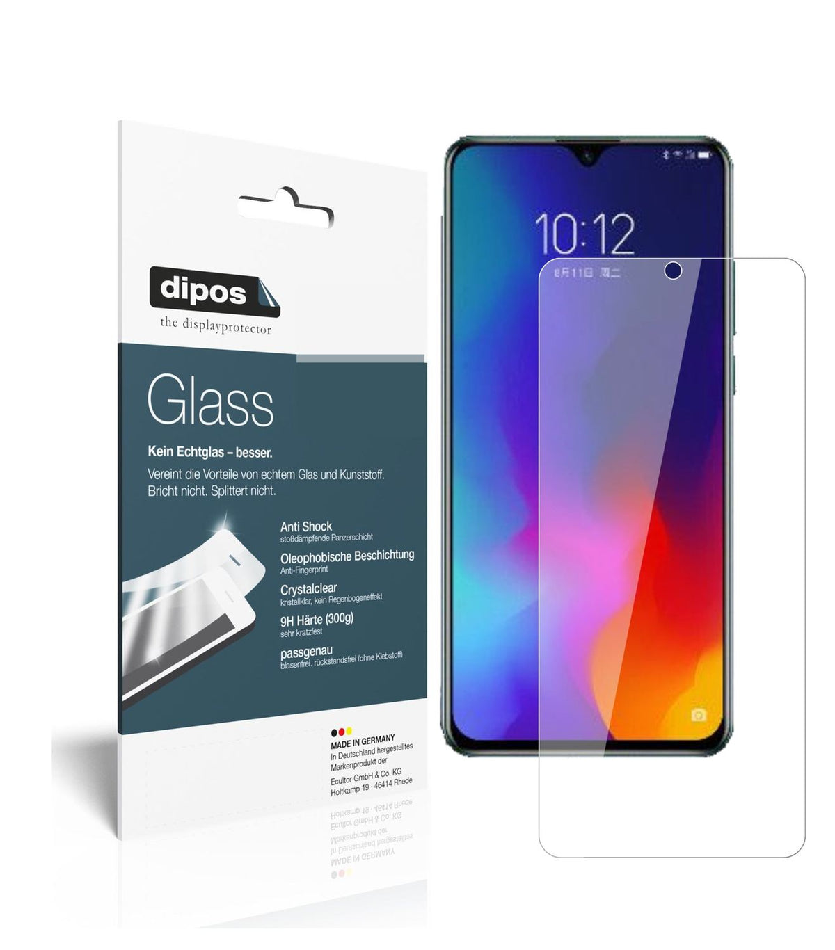 Klare Displayschutzfolie von dipos passend für Lenovo K10 note, 9H kratzfest und blasenfrei montiert