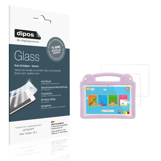 Klare Displayschutzfolie von dipos passend für LETGOSPT Kids Tablet 10.1, 9H kratzfest und blasenfrei montiert