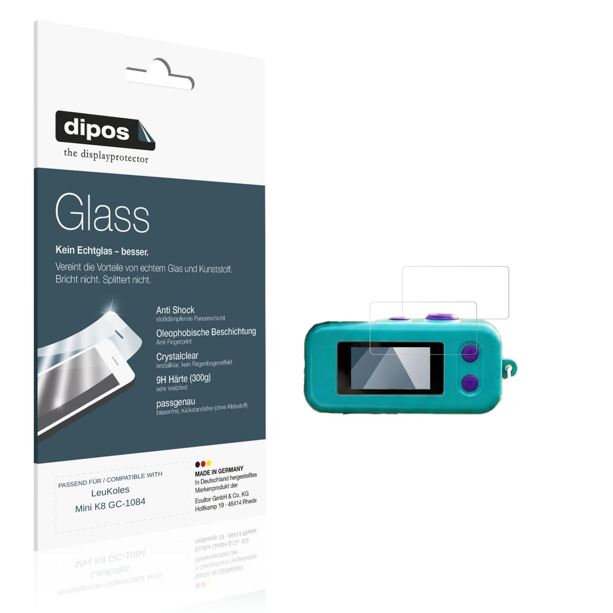 Klare Displayschutzfolie von dipos passend für LeuKoles Mini K8 GC-1084, 9H kratzfest und blasenfrei montiert