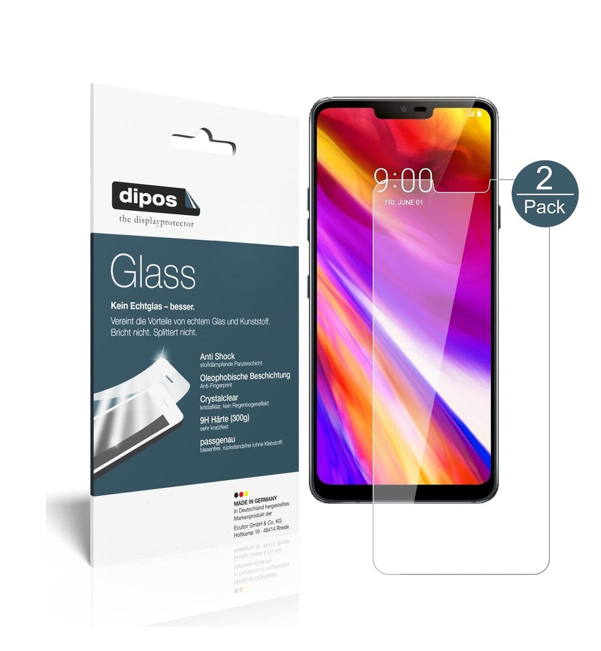 Klare Displayschutzfolie von dipos passend für LG G7 ThinQ, 9H kratzfest und blasenfrei montiert