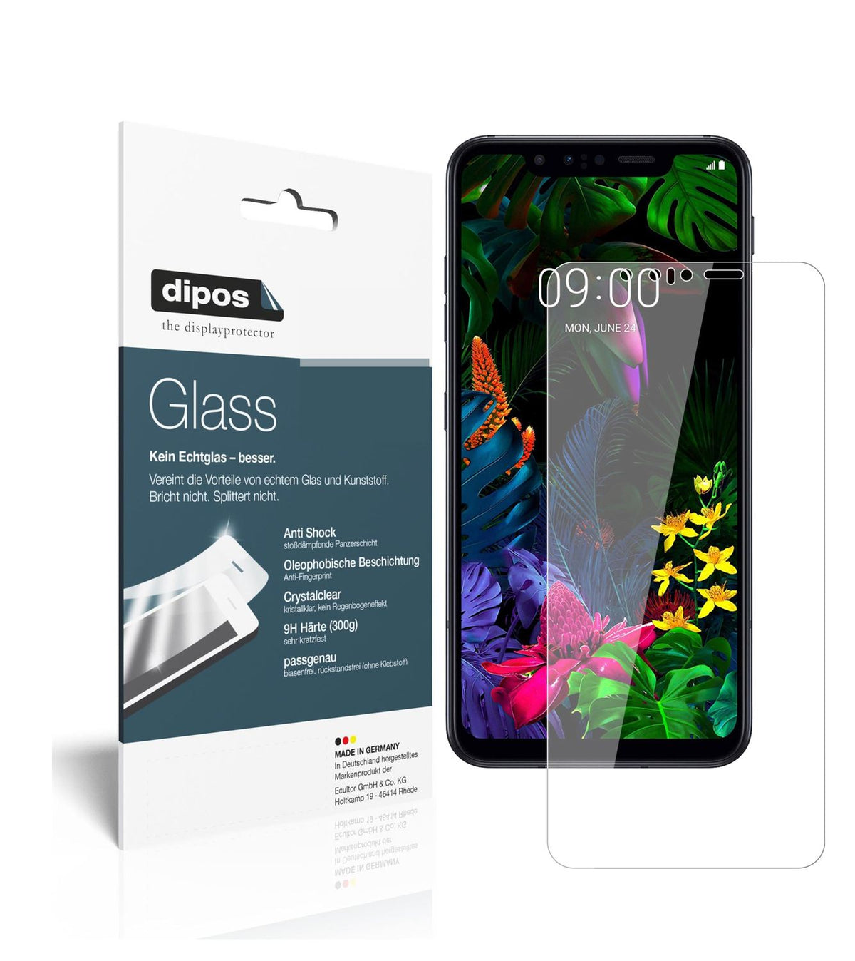 Klare Displayschutzfolie von dipos passend für LG G8s ThinQ, 9H kratzfest und blasenfrei montiert