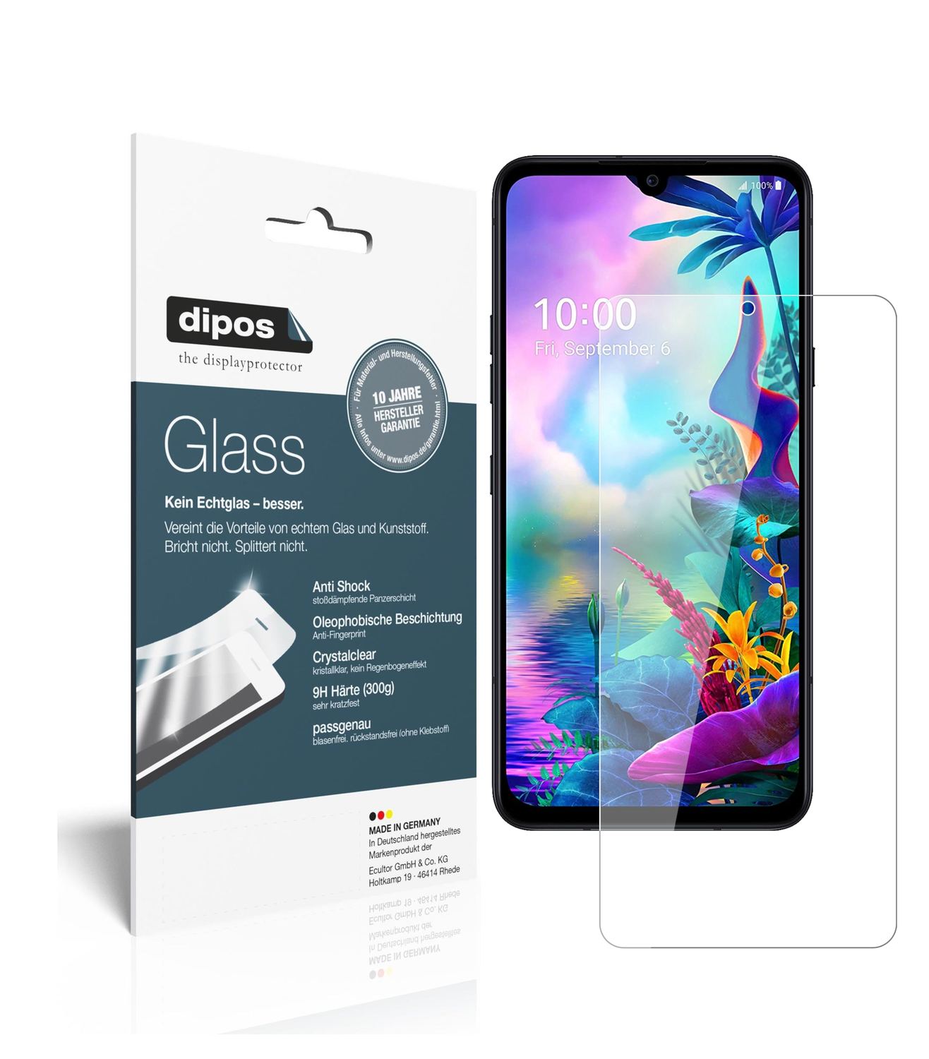 Klare Displayschutzfolie von dipos passend für LG V50s ThinQ, 9H kratzfest und blasenfrei montiert