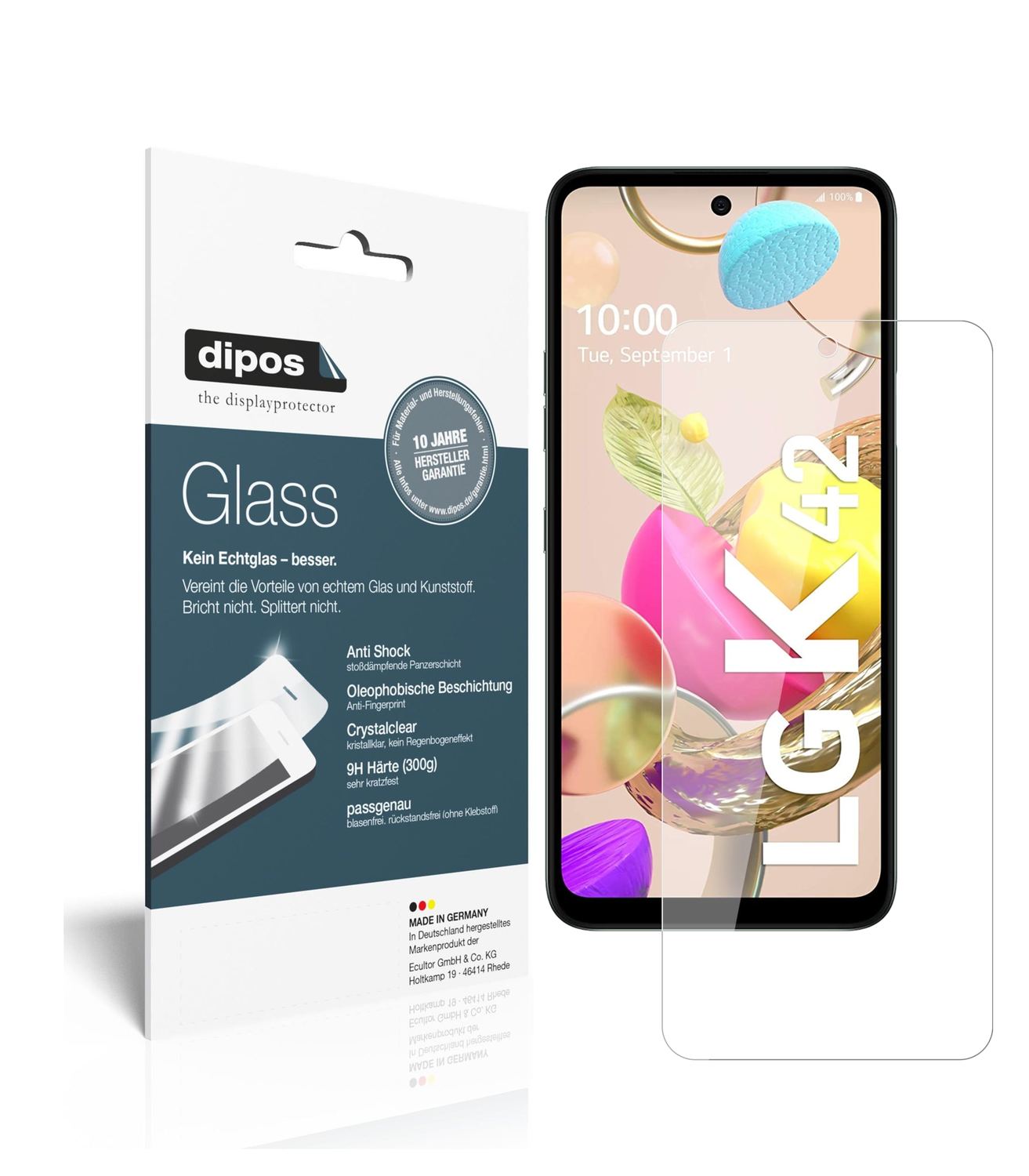 Klare Displayschutzfolie von dipos passend für LG K42, 9H kratzfest und blasenfrei montiert