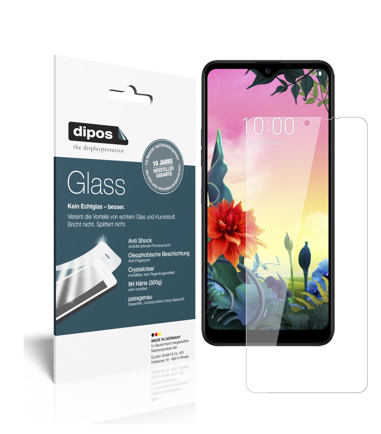 Klare Displayschutzfolie von dipos passend für LG K50S, 9H kratzfest und blasenfrei montiert