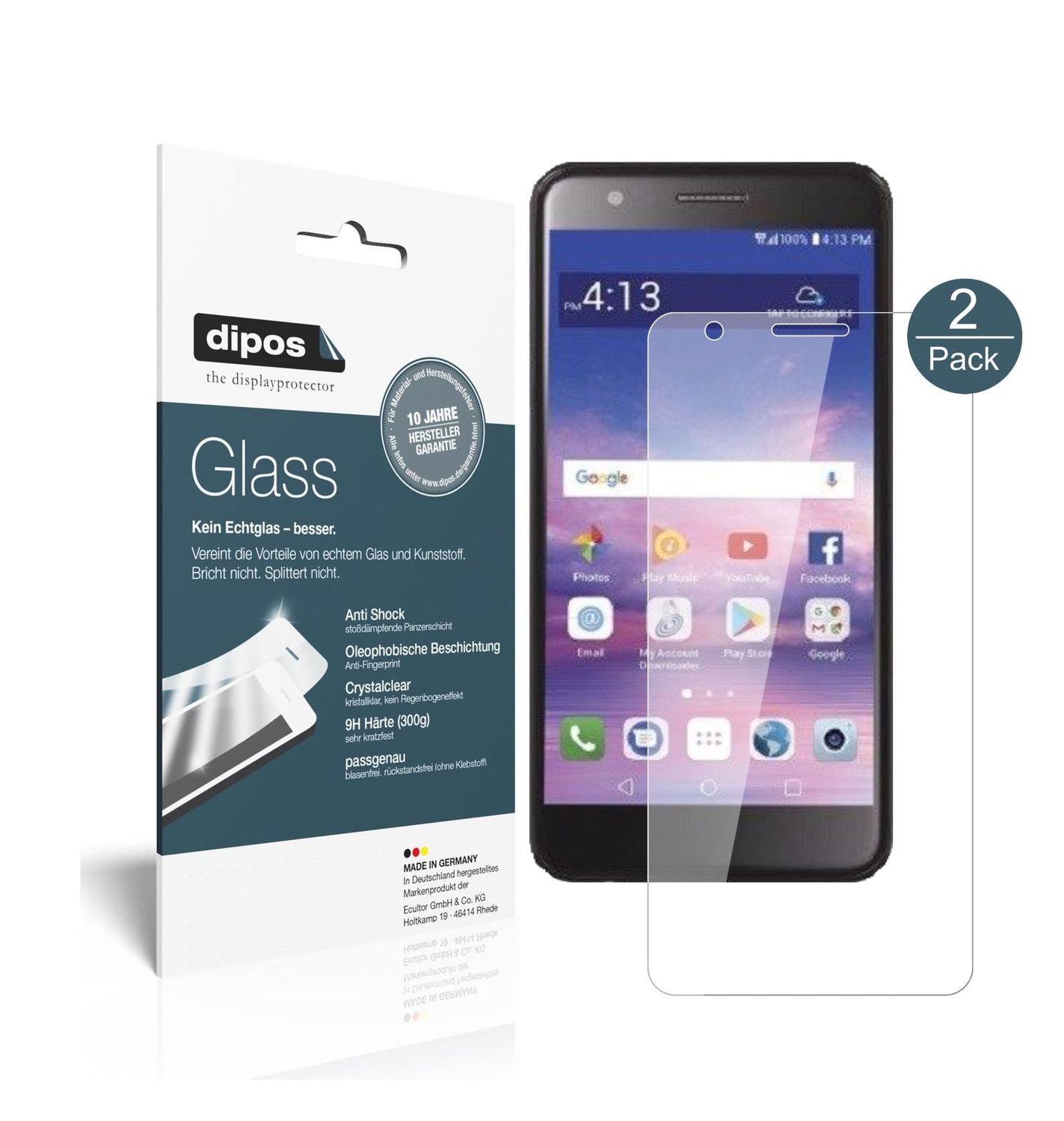 Klare Displayschutzfolie von dipos passend für LG Premier Pro L413DL, 9H kratzfest und blasenfrei montiert