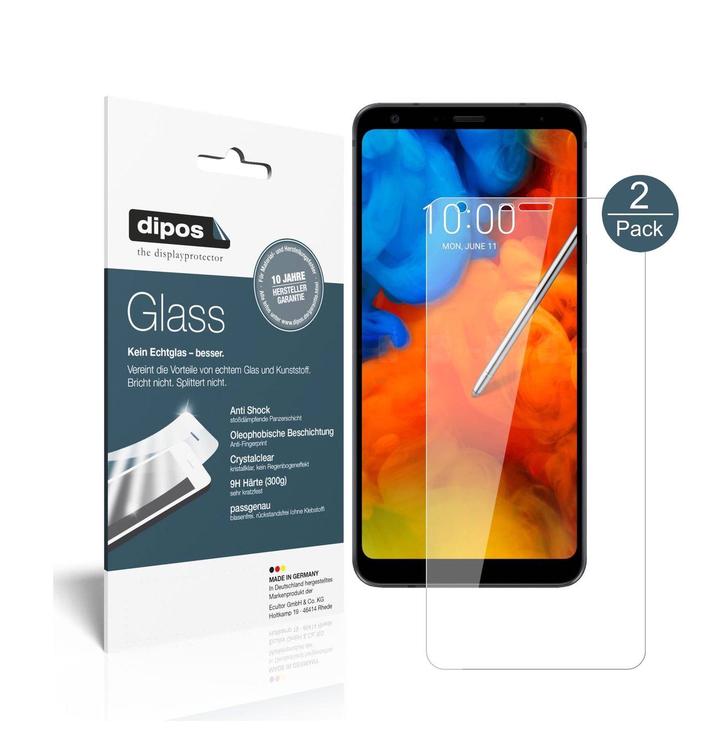 Klare Displayschutzfolie von dipos passend für LG Q8 (2018), 9H kratzfest und blasenfrei montiert