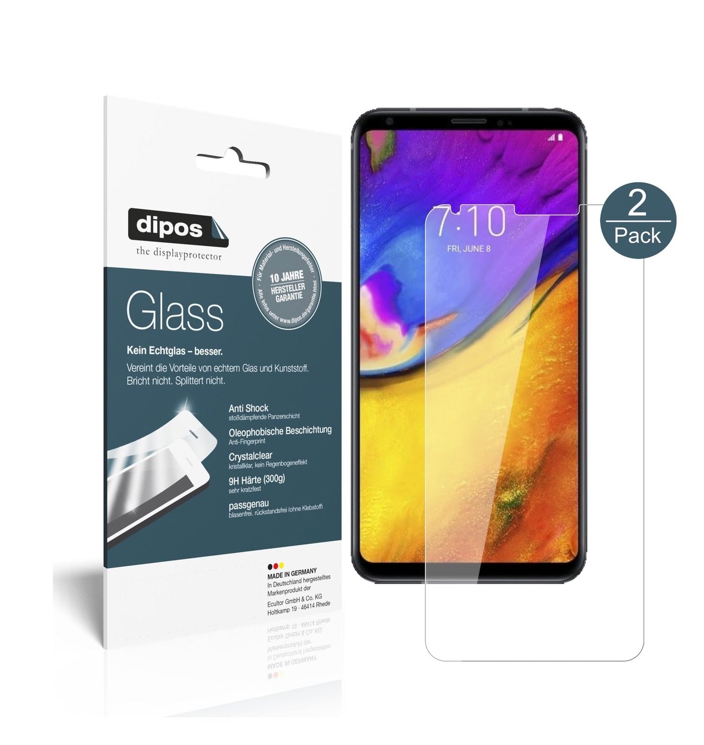 Klare Displayschutzfolie von dipos passend für LG V35 ThinQ, 9H kratzfest und blasenfrei montiert
