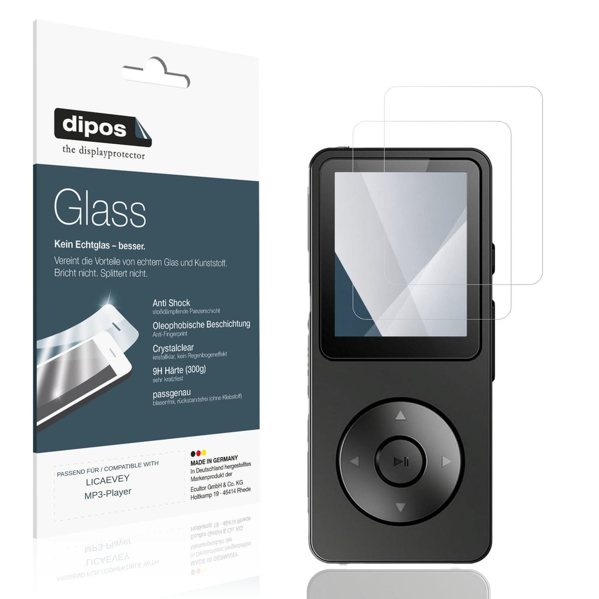 Klare Displayschutzfolie von dipos passend für LICAEVEY MP3-Player, 9H kratzfest und blasenfrei montiert