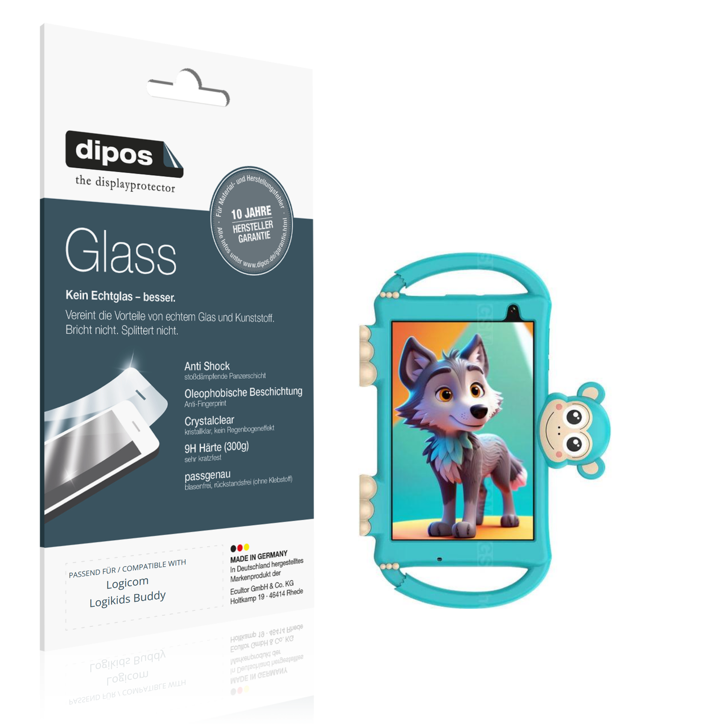 Klare Displayschutzfolie von dipos passend für Logicom Logikids Buddy, 9H kratzfest und blasenfrei montiert