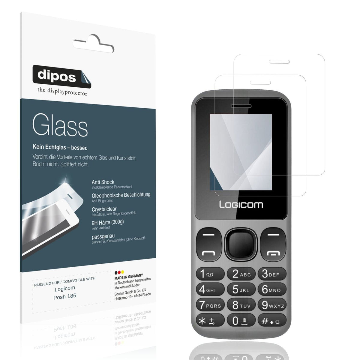 Klare Displayschutzfolie von dipos passend für Logicom Posh 186, 9H kratzfest und blasenfrei montiert