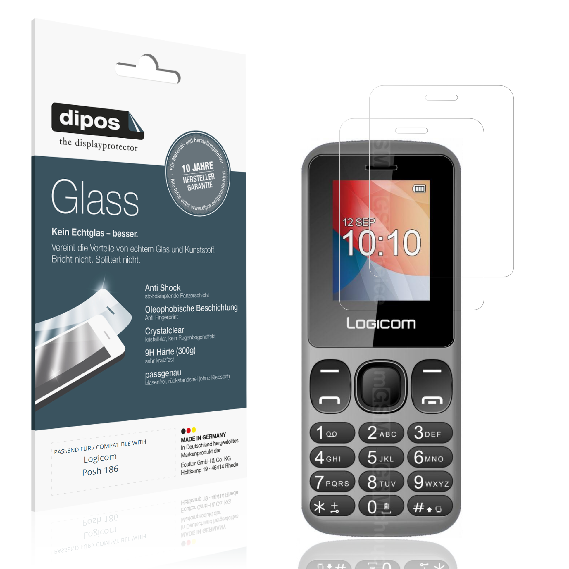 Klare Displayschutzfolie von dipos passend für Logicom Posh 186, 9H kratzfest und blasenfrei montiert