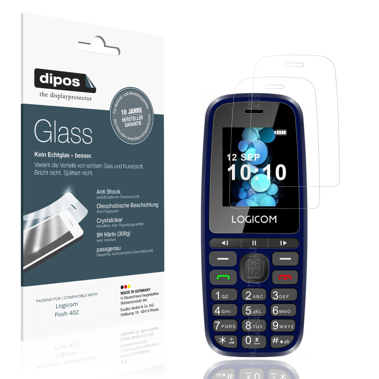 Klare Displayschutzfolie von dipos passend für Logicom Posh 402, 9H kratzfest und blasenfrei montiert