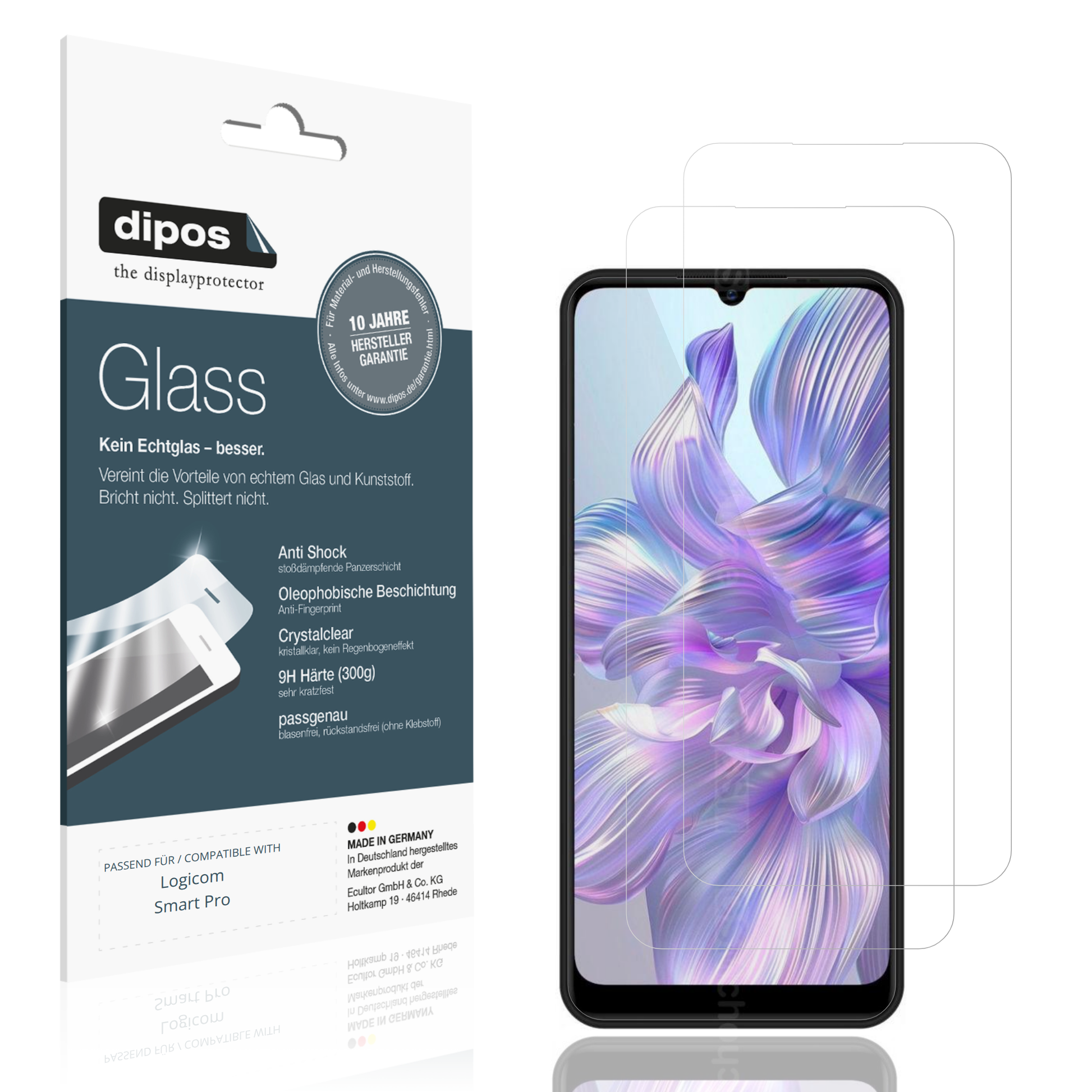 Klare Displayschutzfolie von dipos passend für Logicom Smart Pro, 9H kratzfest und blasenfrei montiert