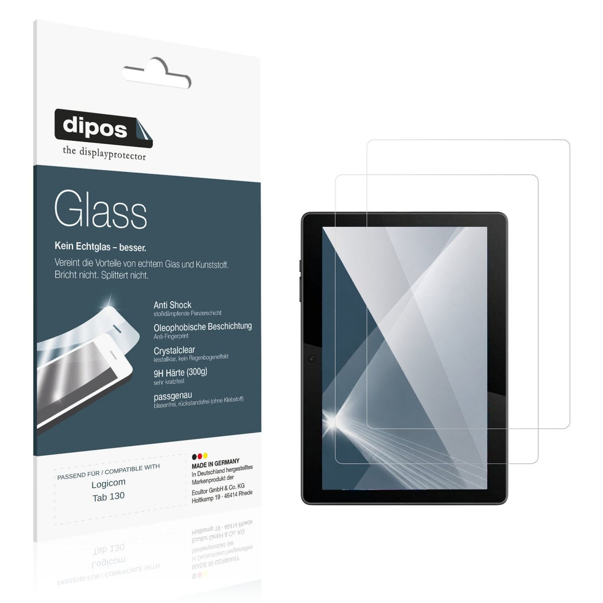 Klare Displayschutzfolie von dipos passend für Logicom Tab 130, 9H kratzfest und blasenfrei montiert