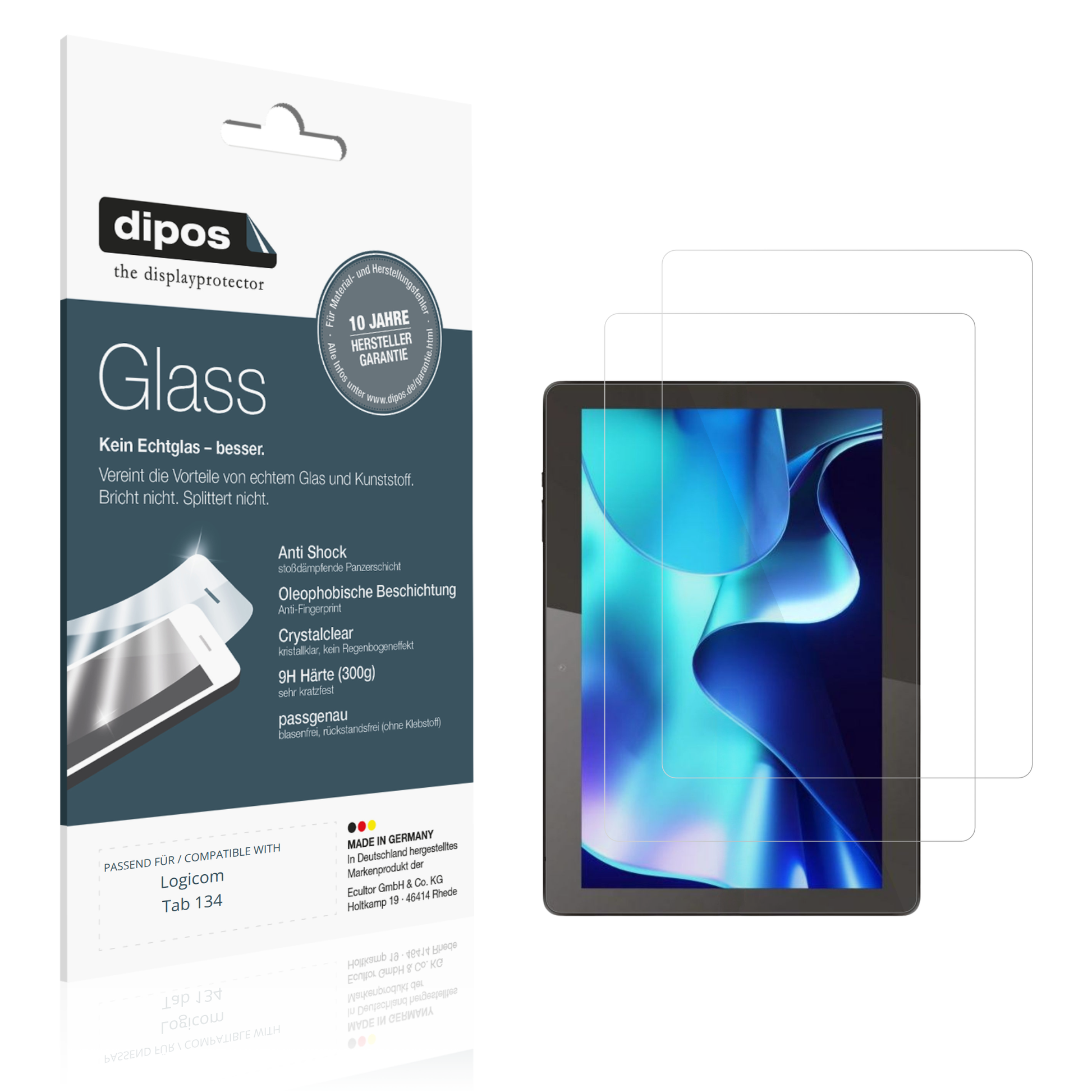 Klare Displayschutzfolie von dipos passend für Logicom Tab 134, 9H kratzfest und blasenfrei montiert