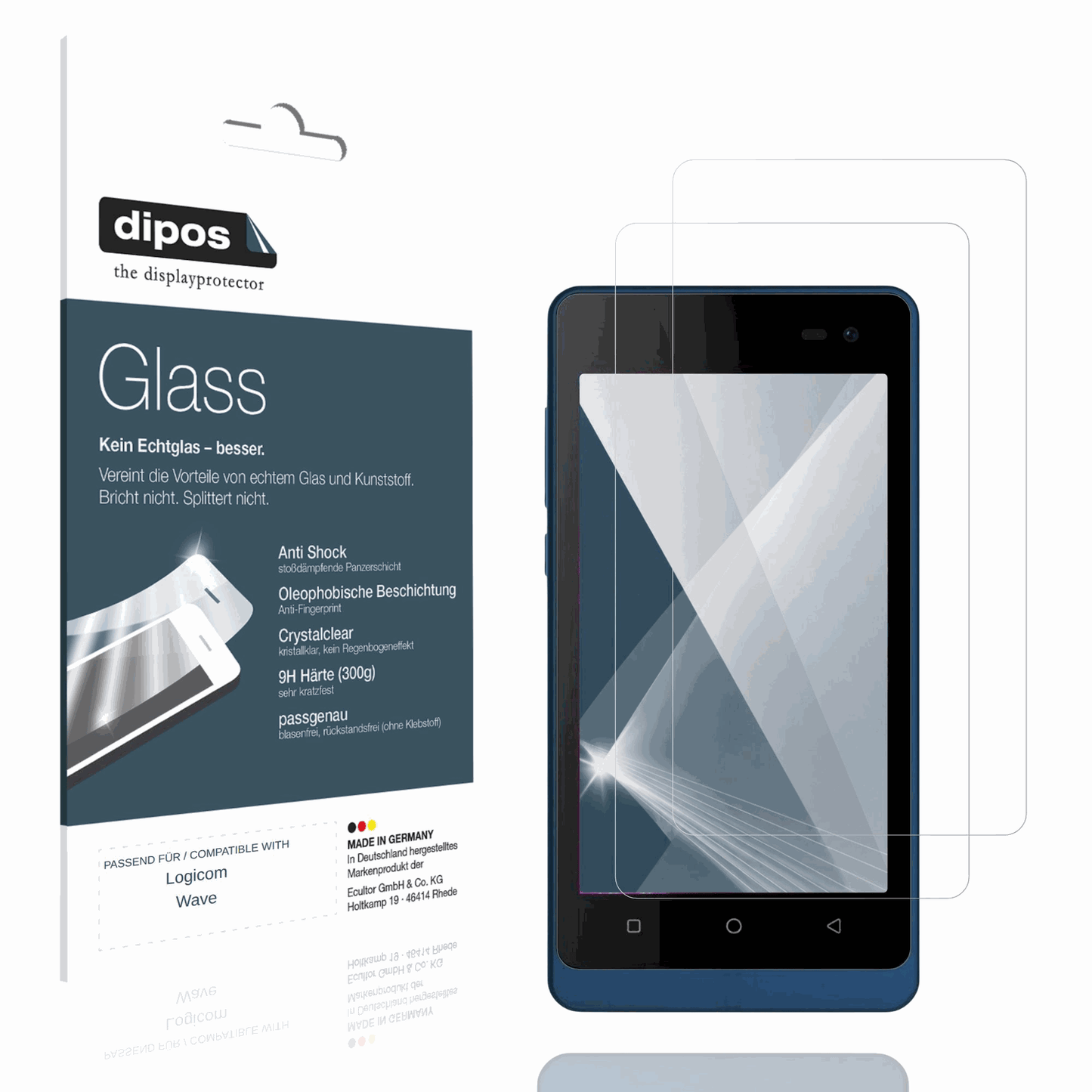 Klare Displayschutzfolie von dipos passend f�r Logicom Wave, 9H kratzfest und blasenfrei montiert