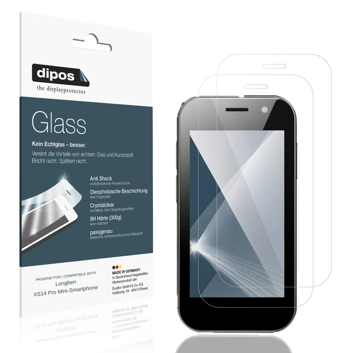Klare Displayschutzfolie von dipos passend für Longben XS14 Pro Mini-Smartphone, 9H kratzfest und blasenfrei montiert