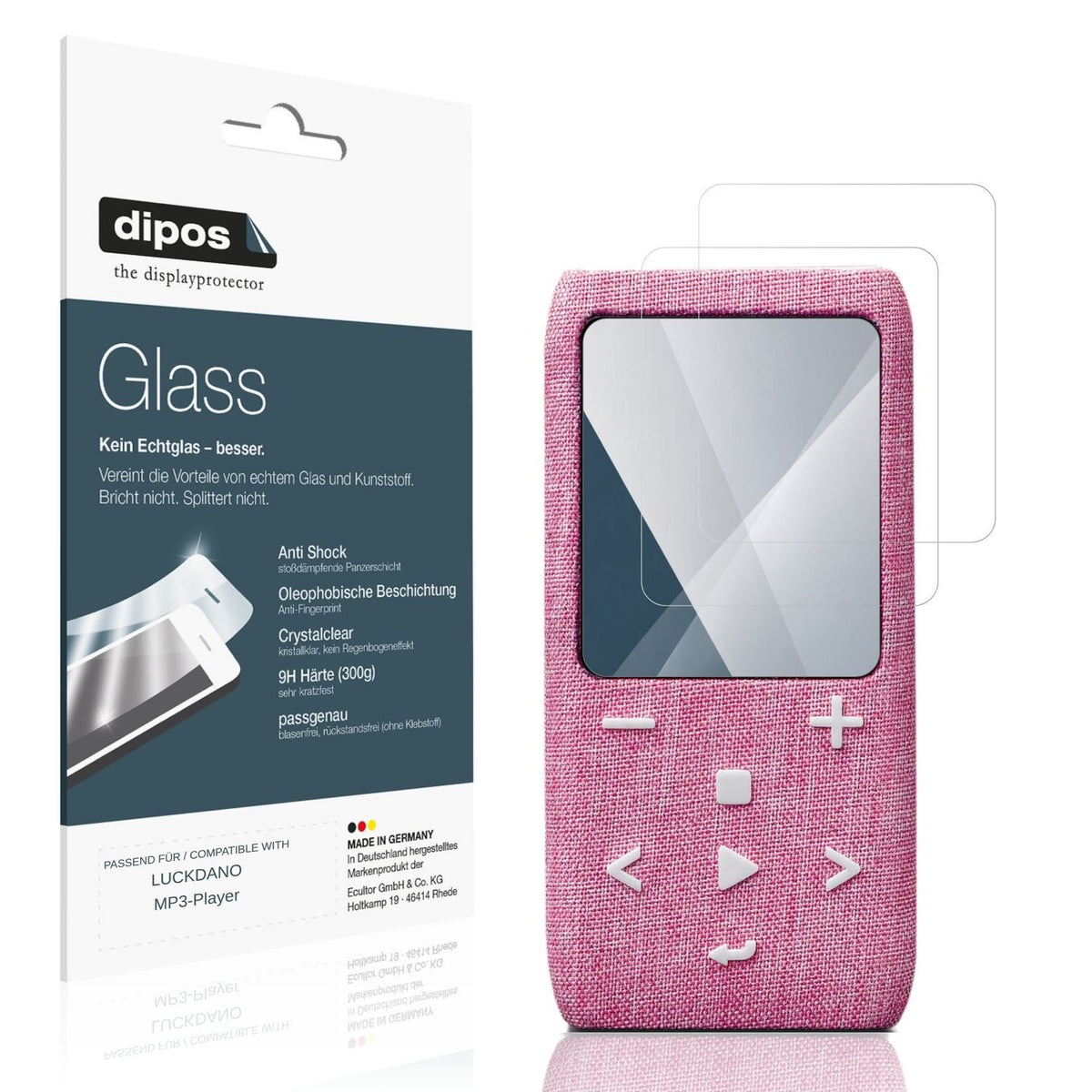 Klare Displayschutzfolie von dipos passend für LUCKDANO MP3-Player, 9H kratzfest und blasenfrei montiert