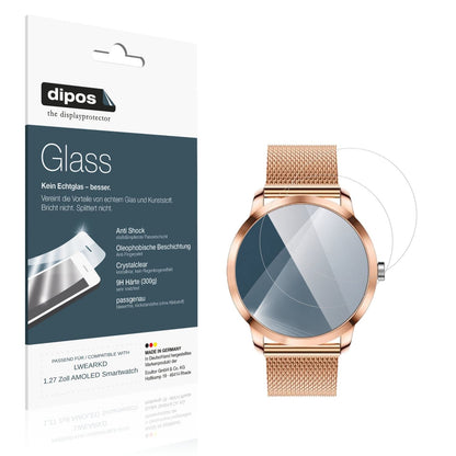 Klare Displayschutzfolie von dipos passend für LWEARKD 1.27 Zoll AMOLED Smartwatch, 9H kratzfest und blasenfrei montiert