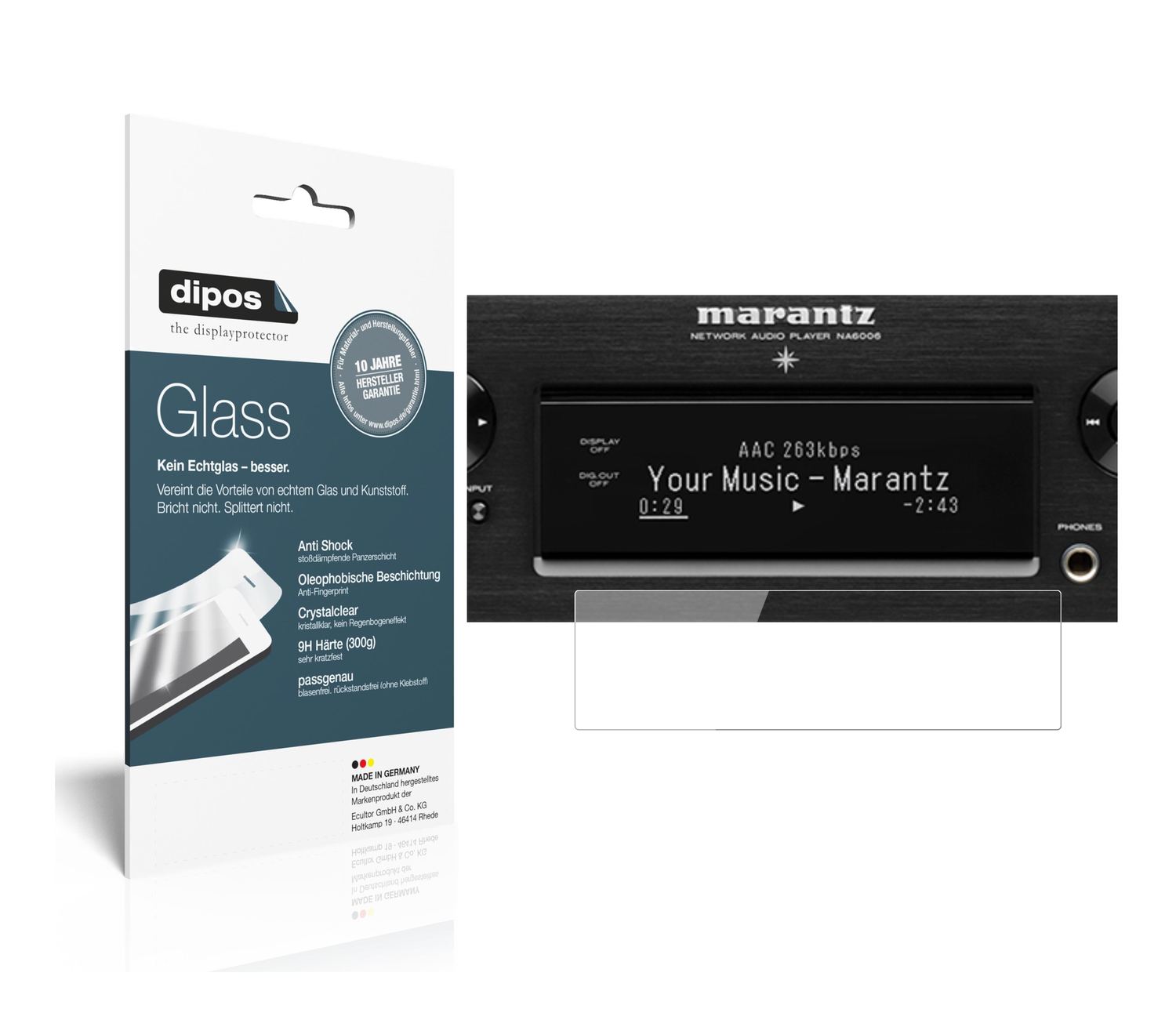 Klare Displayschutzfolie von dipos passend für Marantz NA 6006, 9H kratzfest und blasenfrei montiert