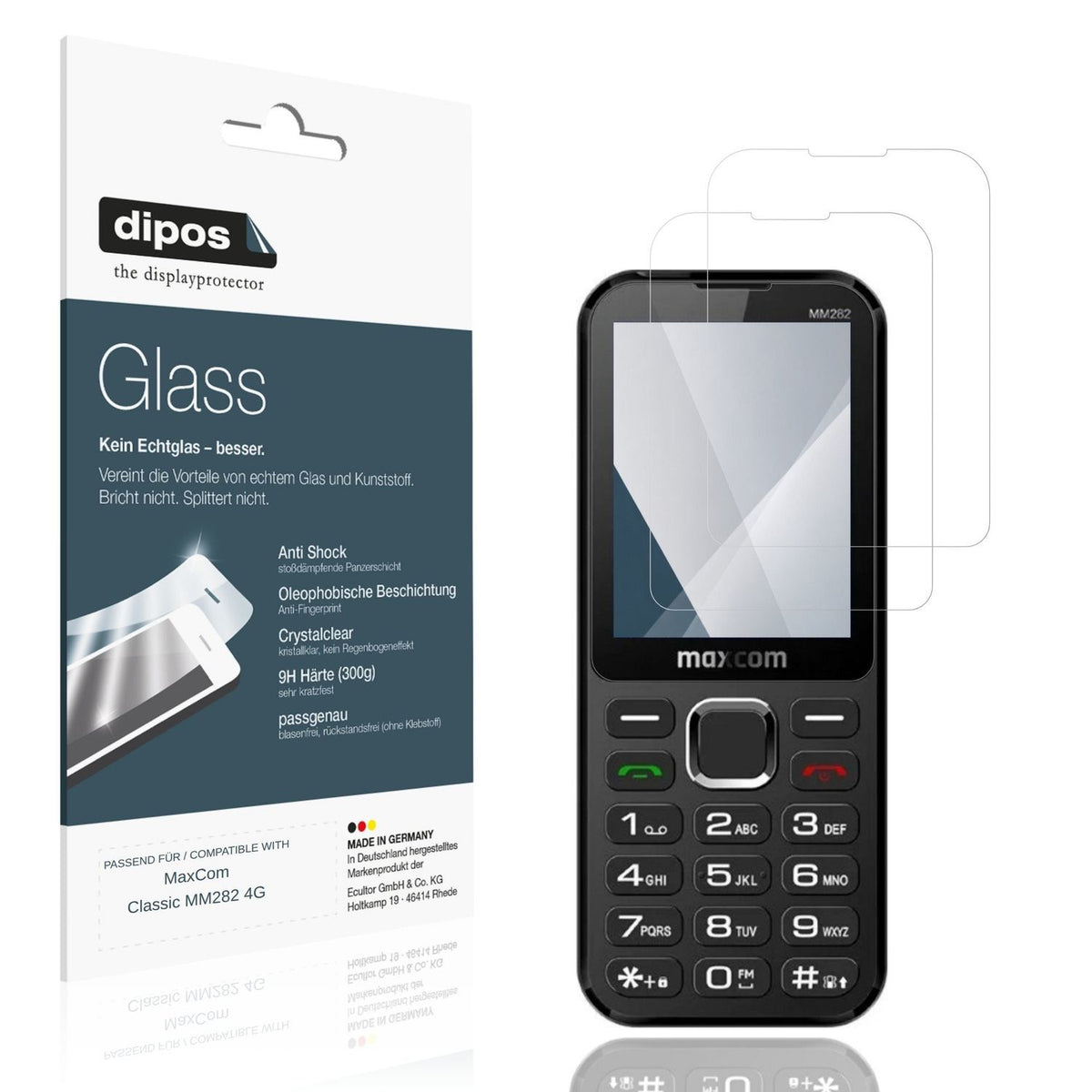 Klare Displayschutzfolie von dipos passend für MaxCom Classic MM282 4G, 9H kratzfest und blasenfrei montiert