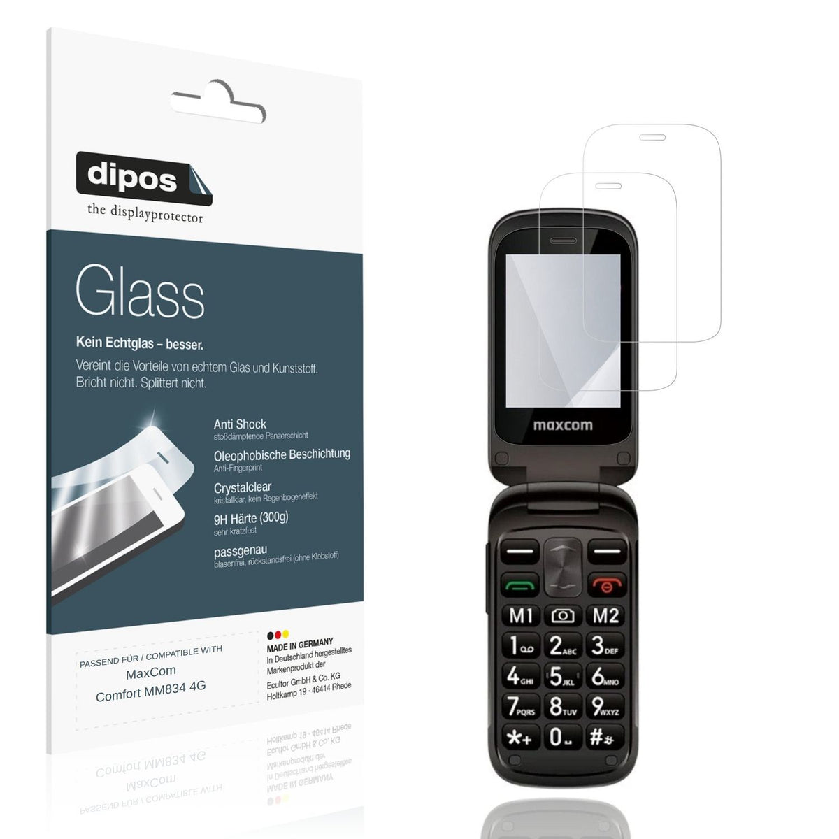 Klare Displayschutzfolie von dipos passend für MaxCom Comfort MM834 4G, 9H kratzfest und blasenfrei montiert
