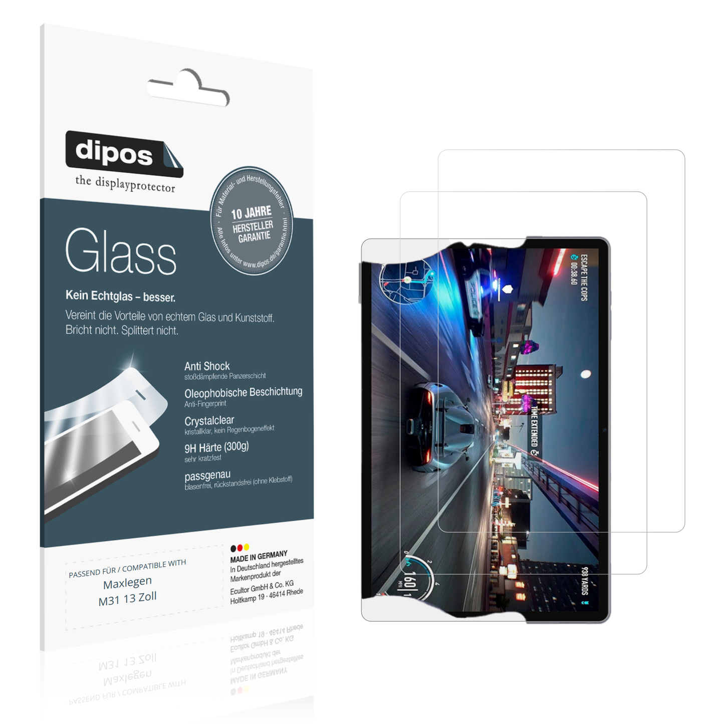 Klare Displayschutzfolie von dipos passend für Maxlegen M31 13 Zoll, 9H kratzfest und blasenfrei montiert