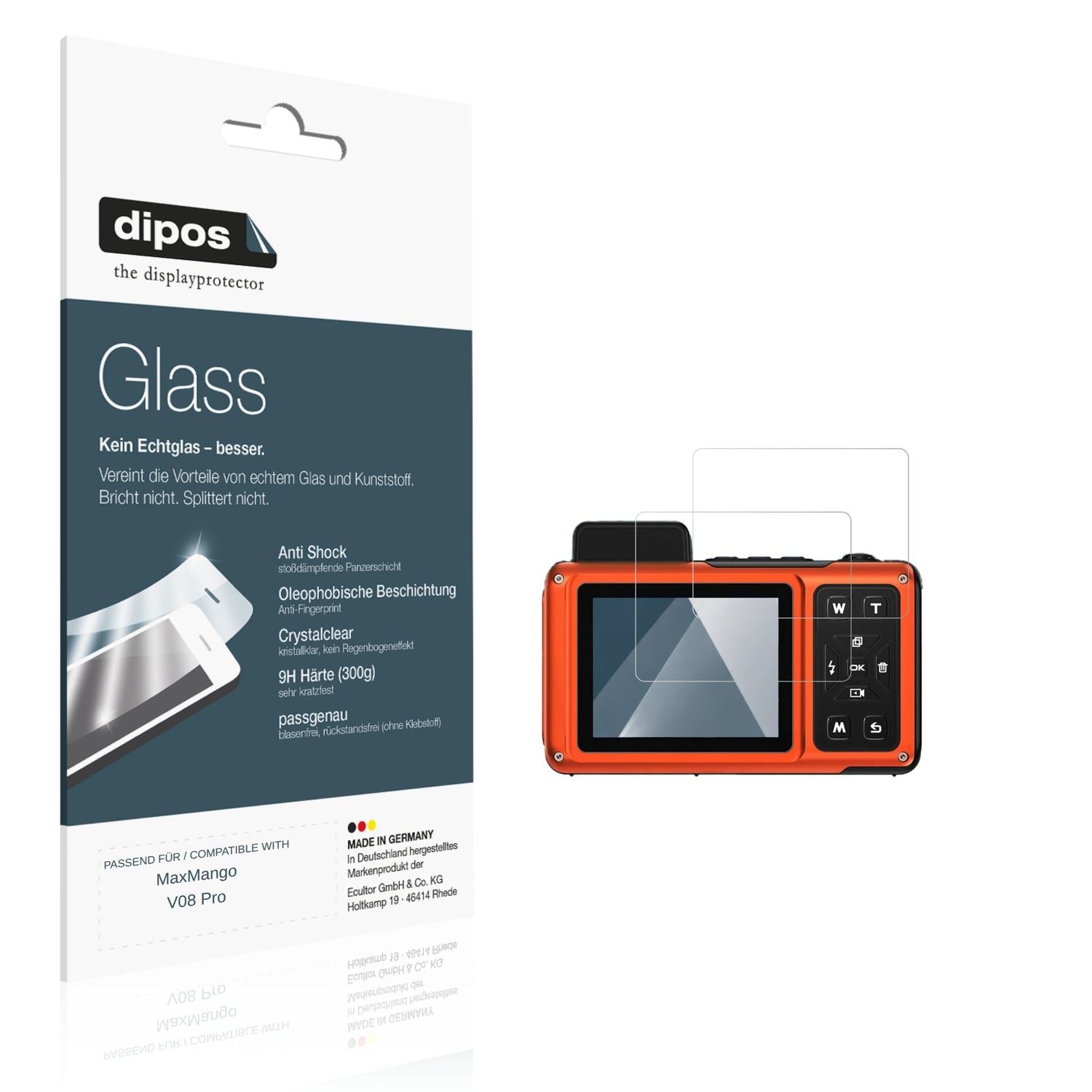Klare Displayschutzfolie von dipos passend für MaxMango V08 Pro, 9H kratzfest und blasenfrei montiert