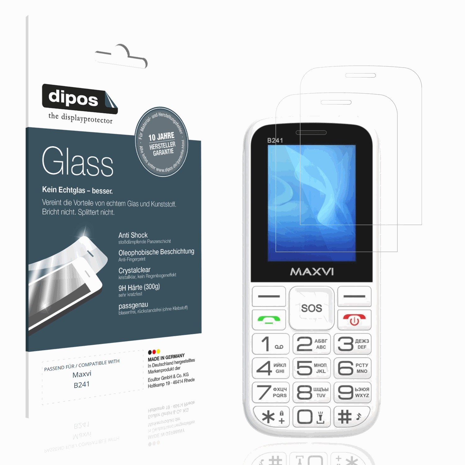 Klare Displayschutzfolie von dipos passend für Maxvi B241, 9H kratzfest und blasenfrei montiert
