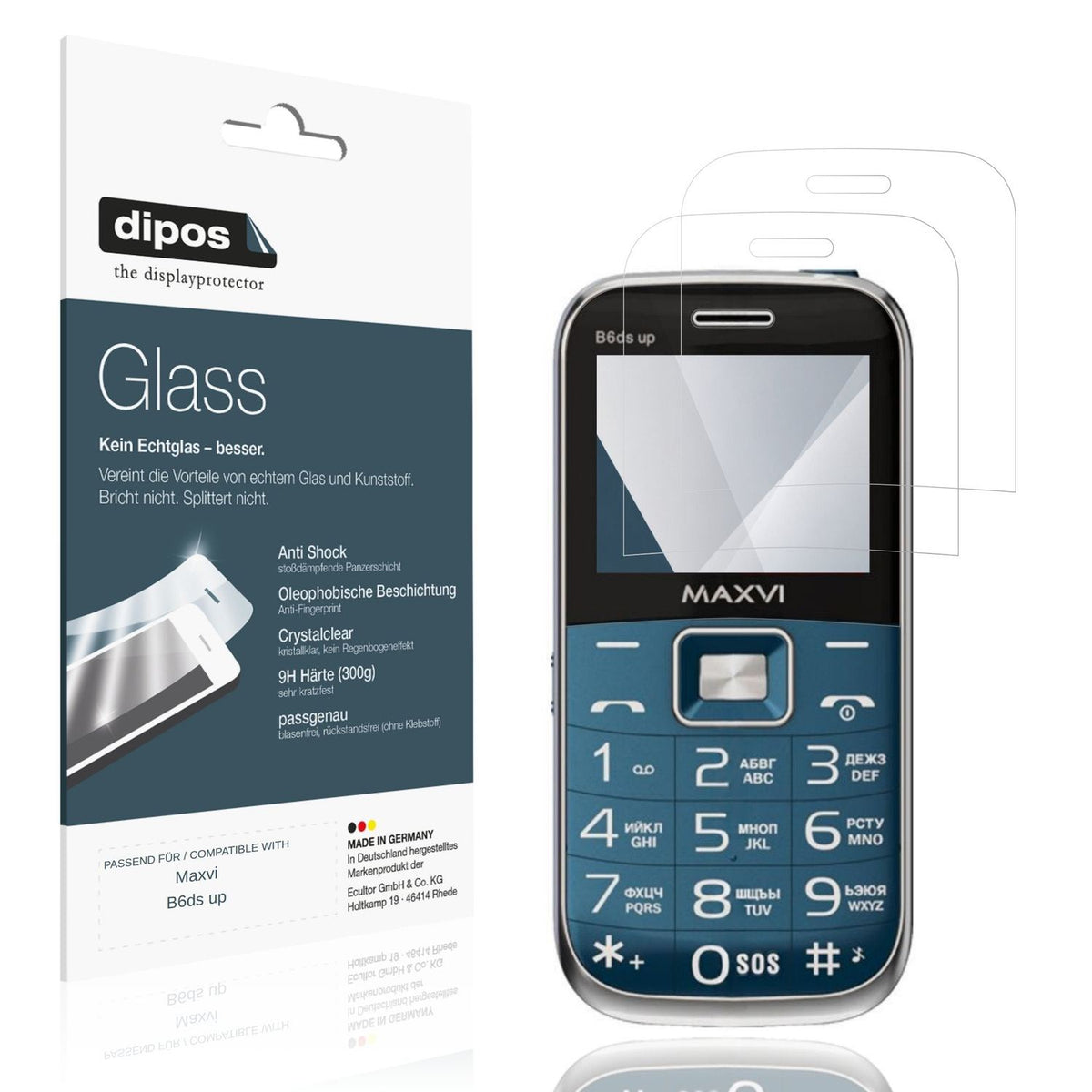 Klare Displayschutzfolie von dipos passend für Maxvi B6ds up, 9H kratzfest und blasenfrei montiert
