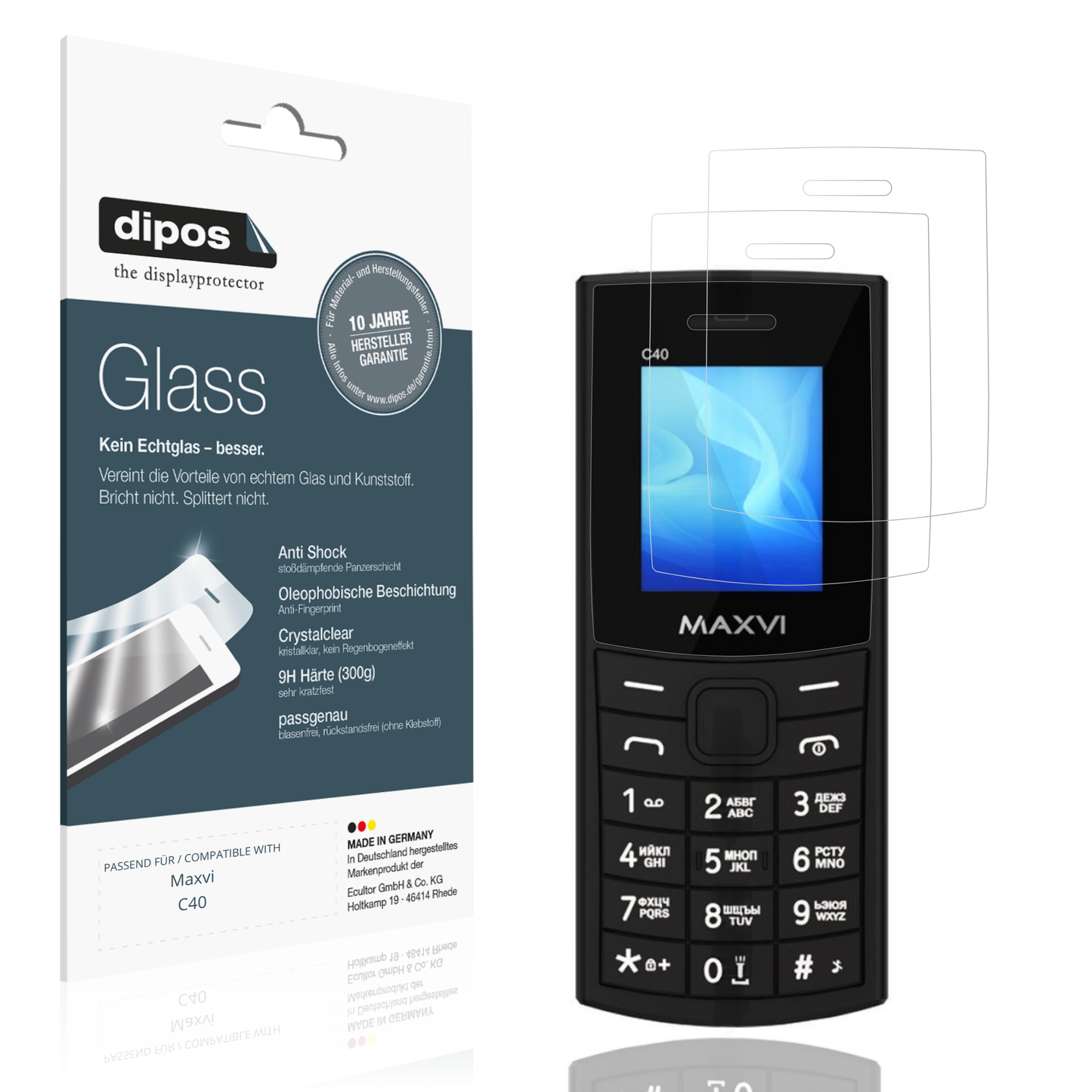 Klare Displayschutzfolie von dipos passend für Maxvi C40, 9H kratzfest und blasenfrei montiert