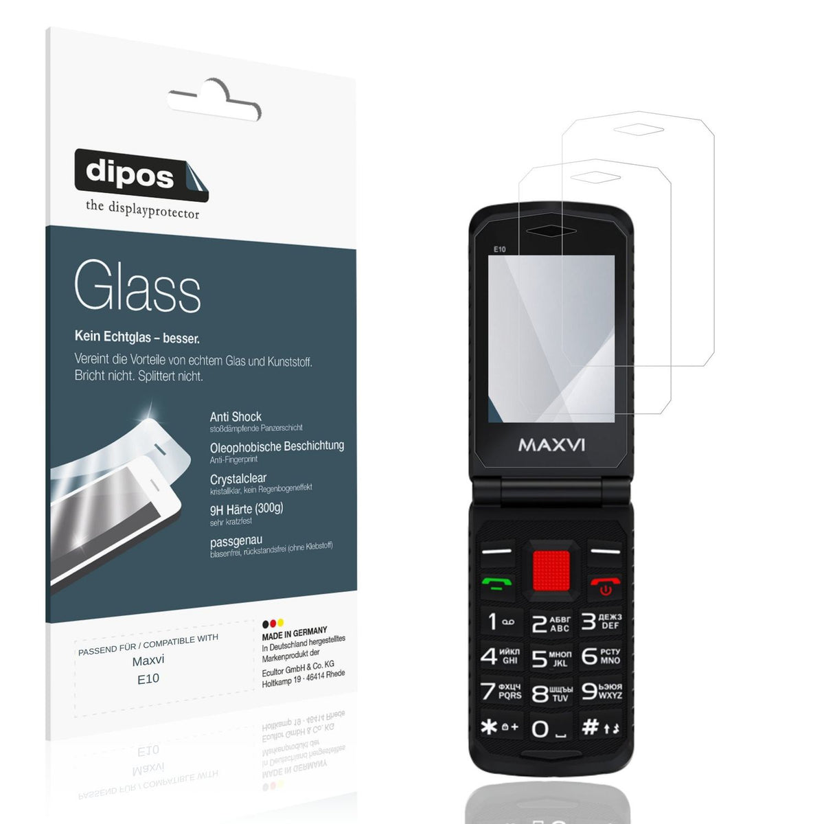 Klare Displayschutzfolie von dipos passend für Maxvi E10, 9H kratzfest und blasenfrei montiert