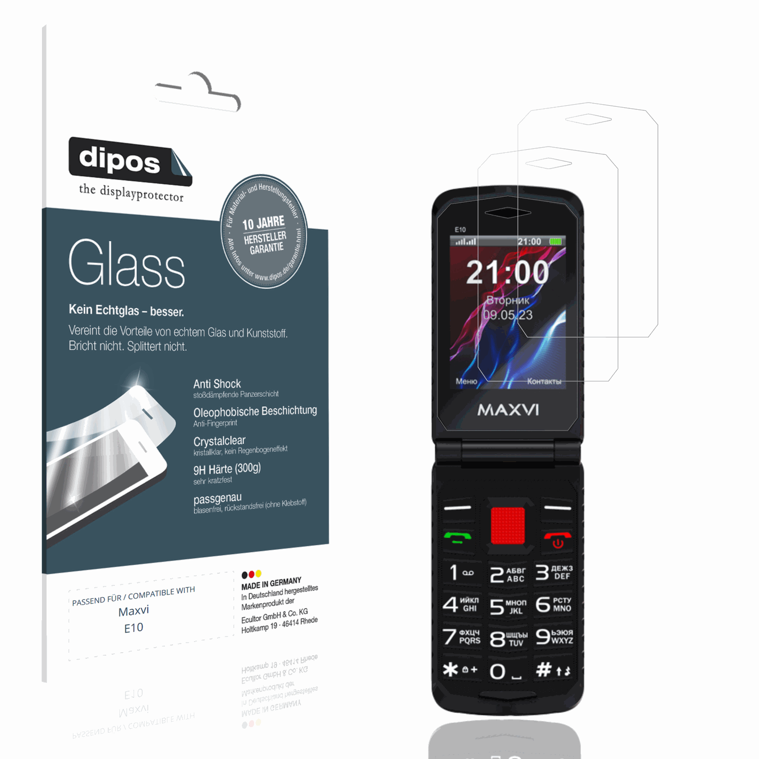 Klare Displayschutzfolie von dipos passend für Maxvi E10, 9H kratzfest und blasenfrei montiert