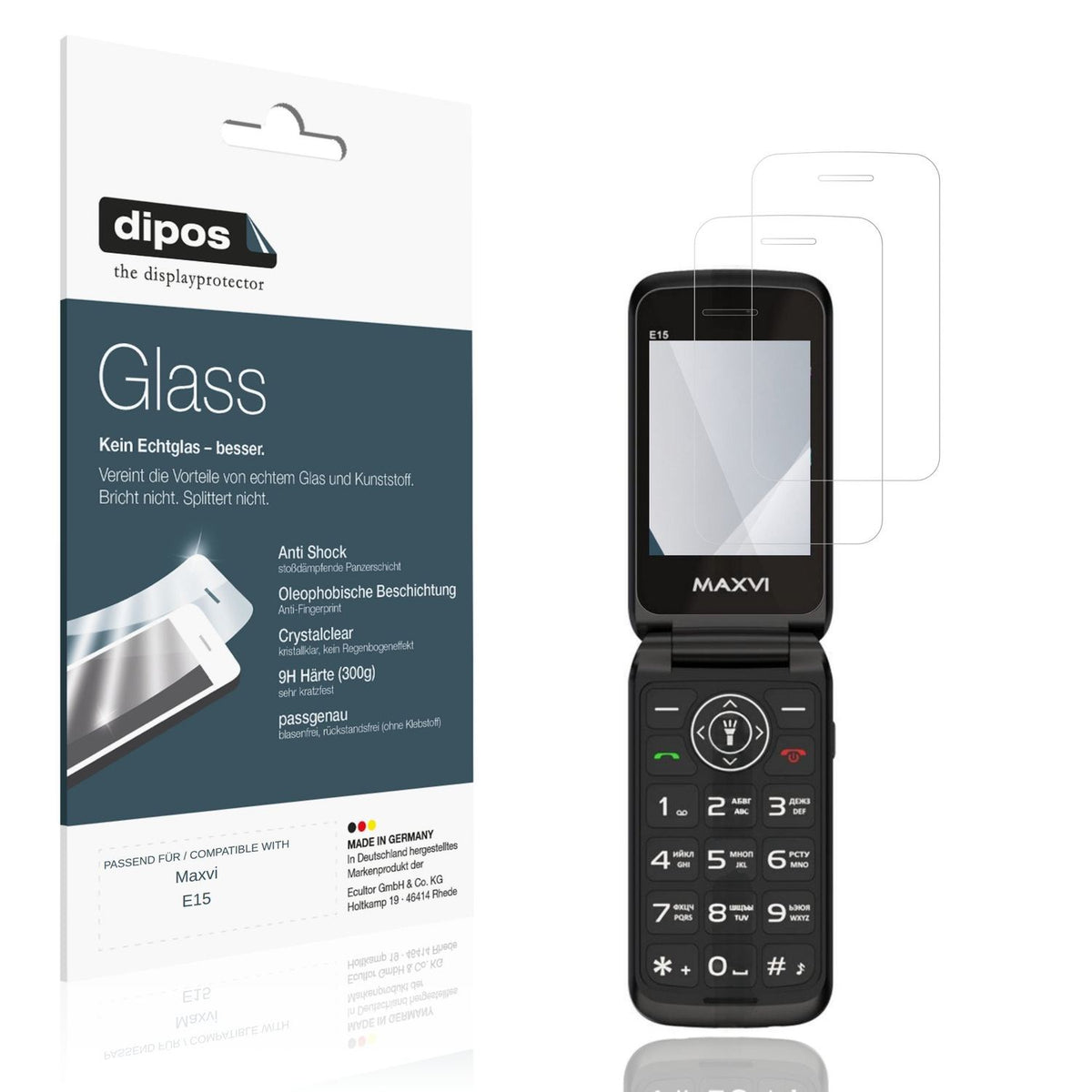 Klare Displayschutzfolie von dipos passend für Maxvi E15, 9H kratzfest und blasenfrei montiert