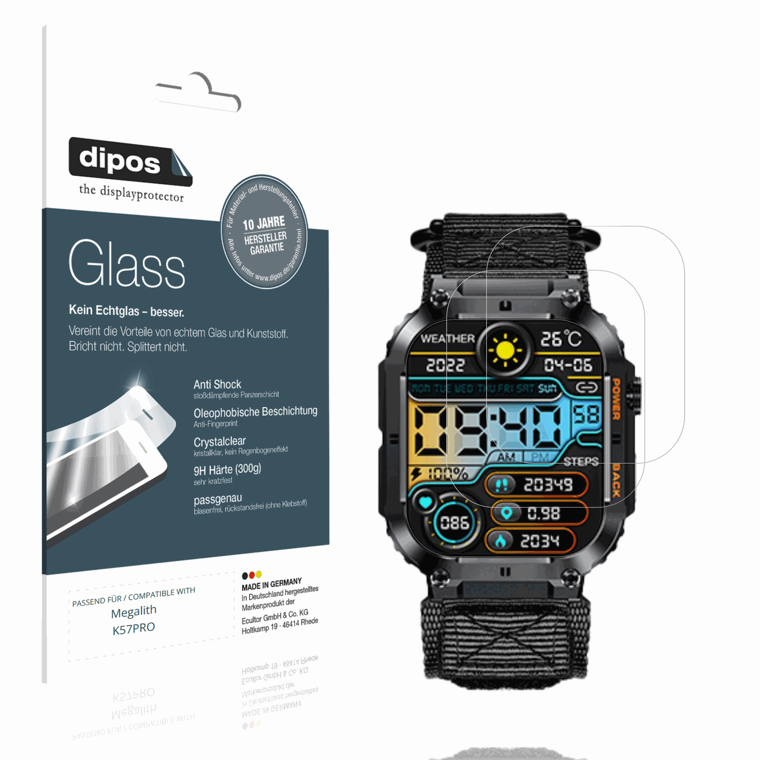 Klare Displayschutzfolie von dipos passend für Megalith K57PRO, 9H kratzfest und blasenfrei montiert