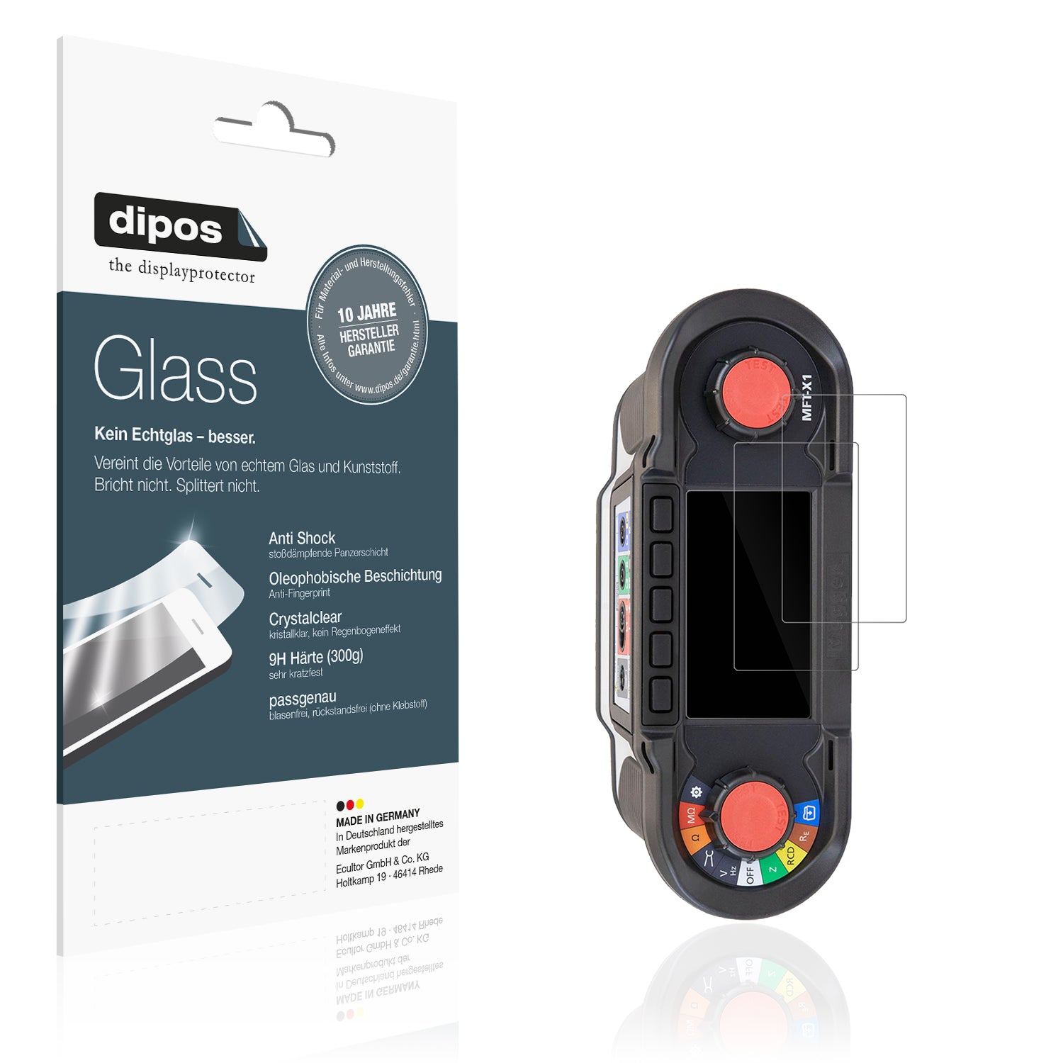 Klare Displayschutzfolie von dipos passend für Megger MFT-X1, 9H kratzfest und blasenfrei montiert