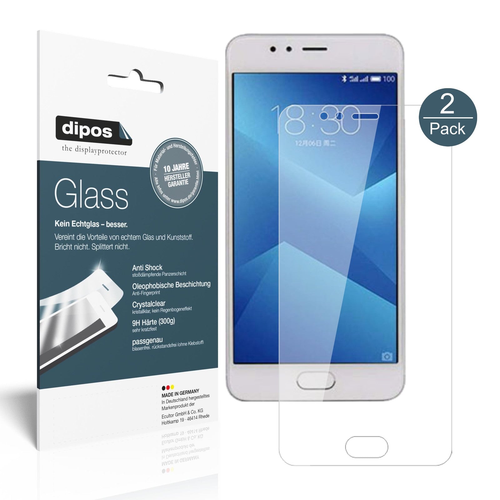 Klare Displayschutzfolie von dipos passend für Meizu M5s, 9H kratzfest und blasenfrei montiert