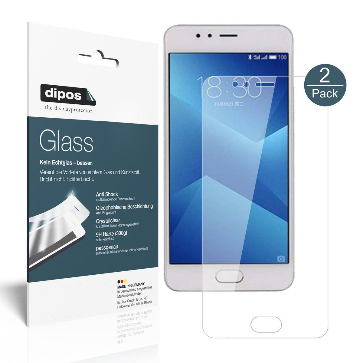 Klare Displayschutzfolie von dipos passend für Meizu M5s, 9H kratzfest und blasenfrei montiert